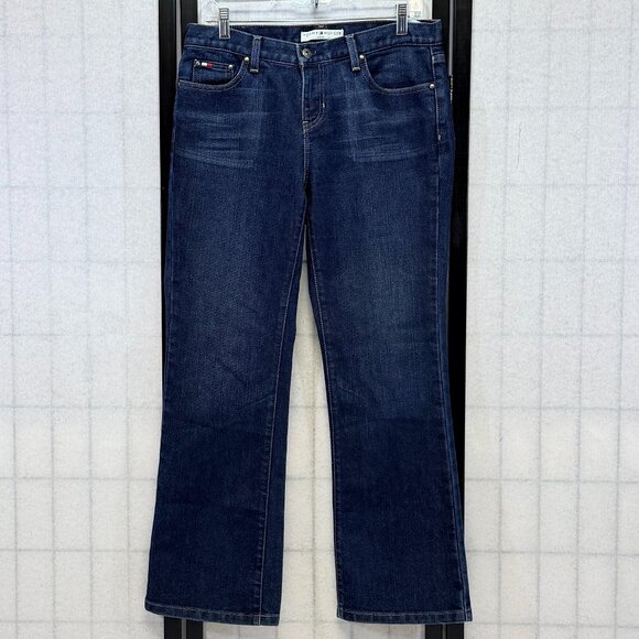 Tommy Hilfiger Petite Low Rise Boot Cut Stretch Denim Jeans 10P Dark Wash Faded - Picture 1 of 14